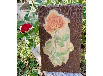 Carved Wooden Board With Rose Center