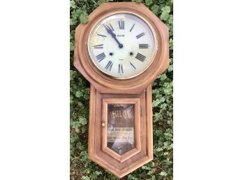 Vintage E.N Welcnh Mfg Co. Forestville, Conn, 12 Inch Drop-Octagon Eight Day Wall Clock