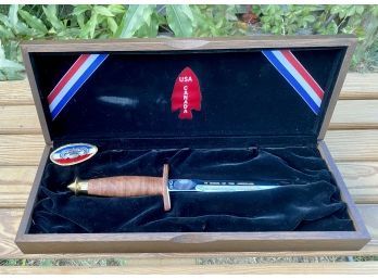 Honorary V-42 Stiletto Special Forces Case Knife, Etched USA & Canada, GF With Wood Case And Velvet Lining