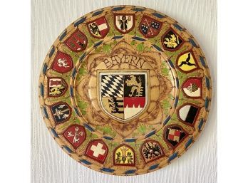 Wonderful Bayern Coat Of Arms Wooden Wall Plate, Hand Carved, 12' Across, Ready To Hang