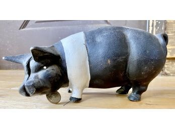 Vintage Cast Iron Iron Piggy, Door Stop, (cracked Old Coin Bank)