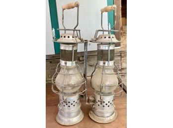 Two Vintage Handheld Metal Lanterns