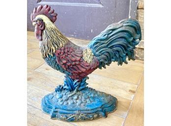 Vintage Cast Iron Rooster Door Stop, 12' Tall, (cosmetic Wear Present, Chips In Paint)
