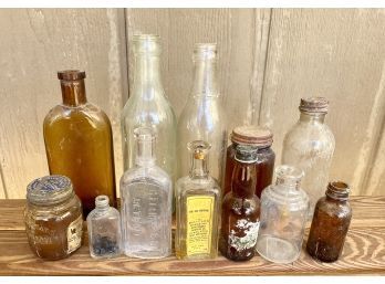 Lot Of Antique Bottles Incl. Amber Colored Bottles, Vaseline Jar, C. Elliot & Co., And Royal Oil For Bicycles