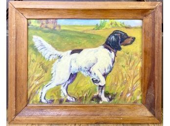 Vintage Painted Portrait Of Dog In Field, Unsigned, In Wooden Frame (15' By 12')