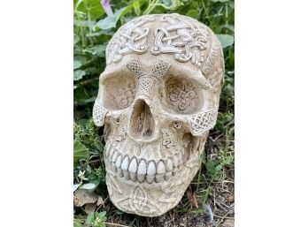 Carved Skull With Cross And Tribal Designs, 5' By 7.5'