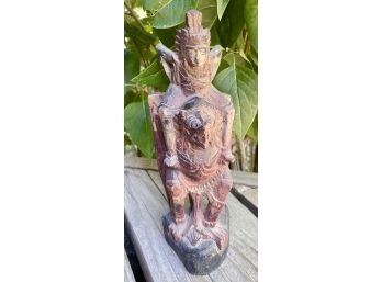 Hand Carved Wooden Sculpture, Man Riding Creature (10' Tall)