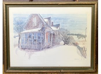 Abandoned House In Snow, Print, T. Johnson, '72 (18' By 14', Cosmetic Damage To Frame)