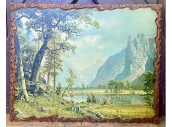 Wonderful Picturesque Nature Print On Hand Carved Natural Wood Plank (21' X 17')