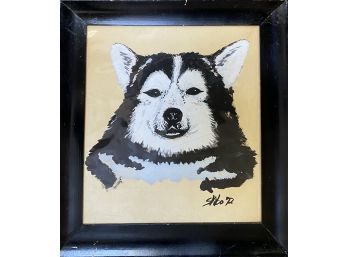 Original Artwork Of Husky Signed Skibo, '72, Black Wooden Frame