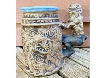 Vintage 1971 Jim Rumph Pottery Mythical Satyr Wiccan With Nude Woman Inside, Earthenware Hand-made 3-D Stein