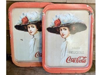 Two Reproduction Vintage Coca Cola Advertising Trays