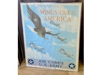 'Wings Over America', Vintage US Army Corps Tom Woodburn Poster, (25' X 32'), Some Staining, Poster Only)