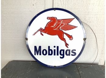 One Sided Vintage Ceramic Mobil Gas Sign