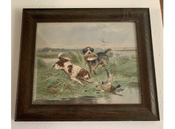 Hunting Dogs Painting In Wood Frame