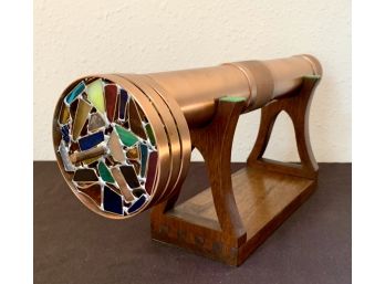 Vintage Copper Kaleidoscope With Walnut Stand