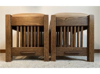 Two Solid Mission Style Wood Foot Stools