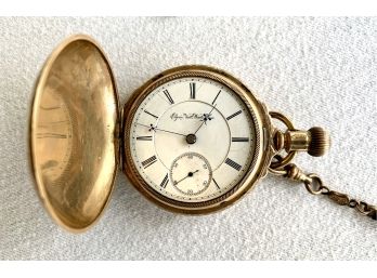 Elgin National Watch Co Gold Plated Pocket Watch With Chain