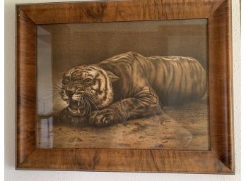 Tiger Print In Wood Frame