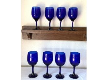 Lot Of 8 Libbey Cobalt Blue Wine Glasses