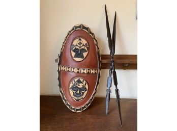 Hand-carved African Shield With Hand-carved Ebony Spears