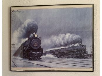 Coal Train In Snowy Scene Print In Wood Frame