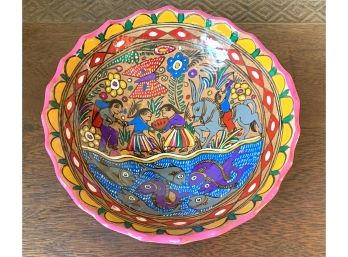 Spectacular Hand-Painted Peruvian Style Pottery Bowl