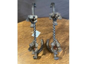 Two Wrought Iron Candle Holders