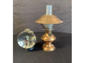 Lot Of 2 Kerosene Lamps Copper And Brass