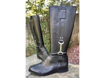 Nine West Avonna Black Leather Riding Boots Women's Size 8.5