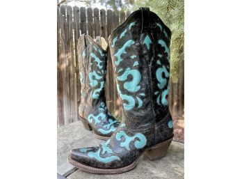 Corral Vintage Black/ Turquoise Western Boots Women's Size 9