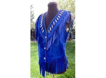 Tribe America Blue Leather Vest Women's Size 12