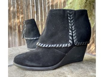 NWOB Reba 'tyra' Black Leather Wedge Boots Women's Size 8