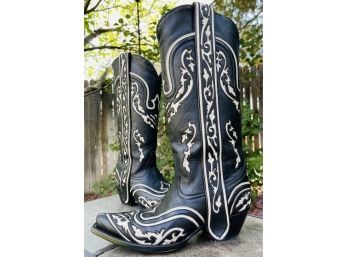 Corral Black/Bone Inlay Long Earpull Western Boots Women's Size 8