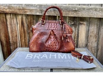 Brahmin Crocodile Embossed Leather Shoulder Bag With Strap And Dust Bag