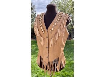 Tribe America Beige Leather Vest Women's Size 12