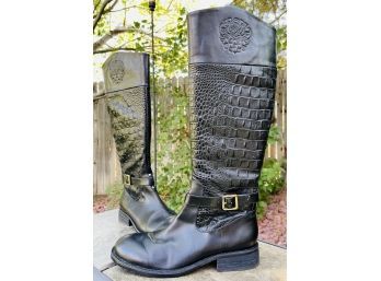 Vince Camuto Flavian Black Leather Riding Boots Women's Size 8.5