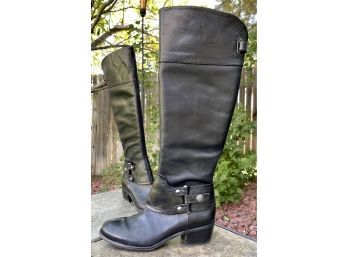 Arturo Chiang Black Leather Tall Boots Women's Size 8