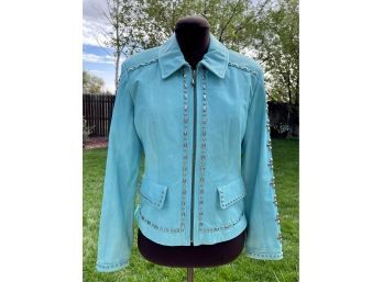 Cripple Creek Turquoise Leather Jacket Women's Size Medium