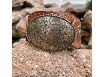 Fossil 'Stations' Brown Leather-Concho Belt Women's Size Large