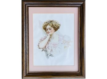 Signed 1909 Adamsom Portrait Of Lady In Pink