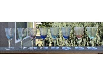 8 Pastel Wine Glasses With Hobnail Accents