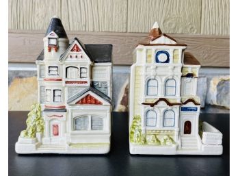 2 Vintage OMC Japanese Made Ceramic House Bookends