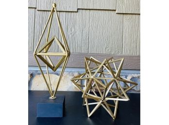 2 Modern Metal Gold Tone Sculptures
