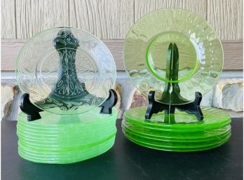 Assorted Lot Of Green Depression Glass Dishes