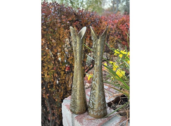 (2) Brass Bud Vases, 8 Inches Tall