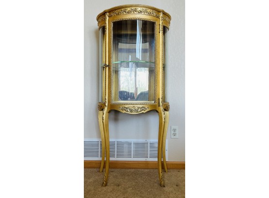 Gold Tone Mirrored Curio Cabinet With Key