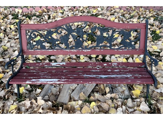 Vintage Wood And Cast Iron Back Yard Bench