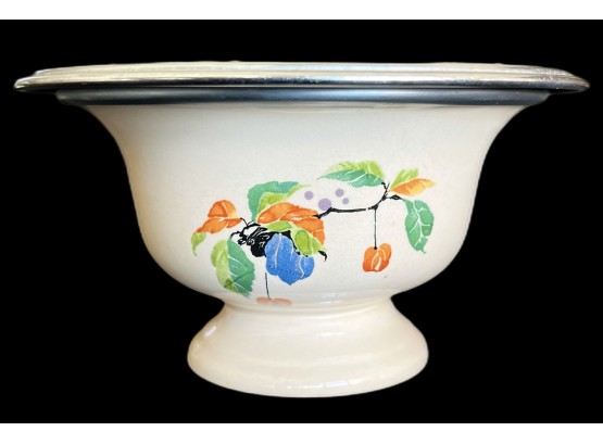 Vintage Farberware Ceramic Bowl With Metal Edge, 3.4 In Tall