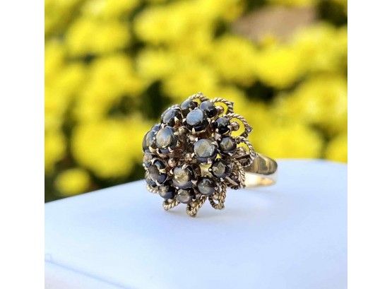 18k Gold Ring With Purple And Brown Stones